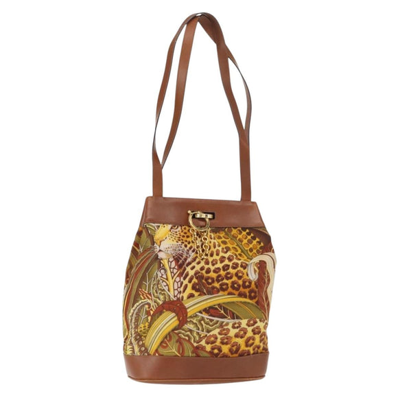 Salvatore Ferragamo Shoulder Bag Canvas Brown Gold Auth 151697