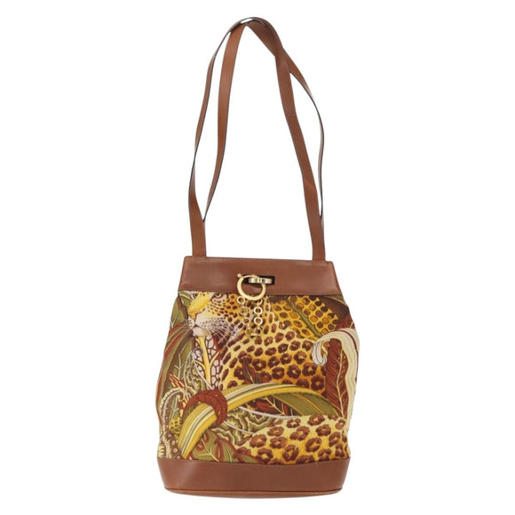 Salvatore Ferragamo Shoulder Bag Canvas Brown Gold Auth 151697