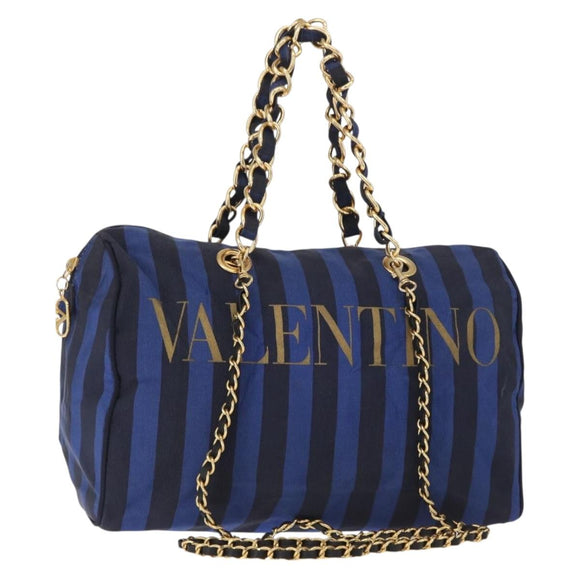 VALENTINO Shoulder Bag Canvas 2way Blue Gold Auth 151699
