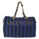 VALENTINO Shoulder Bag Canvas 2way Blue Gold Auth 151699-13