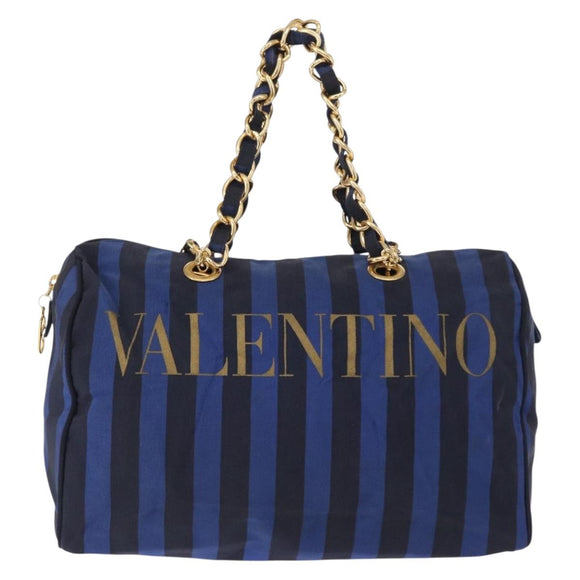 VALENTINO Shoulder Bag Canvas 2way Blue Gold Auth 151699