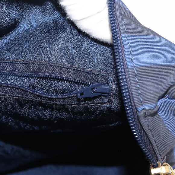 VALENTINO Shoulder Bag Canvas 2way Blue Gold Auth 151699