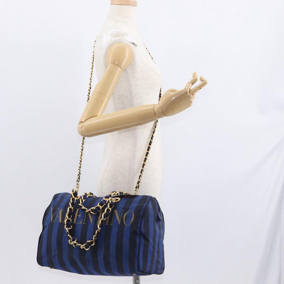 VALENTINO Shoulder Bag Canvas 2way Blue Gold Auth 151699