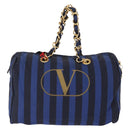 VALENTINO Shoulder Bag Canvas 2way Blue Gold Auth 151699-2