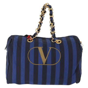 VALENTINO Shoulder Bag Canvas 2way Blue Gold Auth 151699 - 0