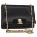 Salvatore Ferragamo Chain Shoulder Bag Leather Black Gold Auth 151702-1