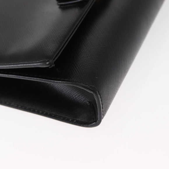 Salvatore Ferragamo Chain Shoulder Bag Leather Black Gold Auth 151702