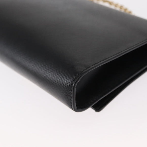 Salvatore Ferragamo Chain Shoulder Bag Leather Black Gold Auth 151702