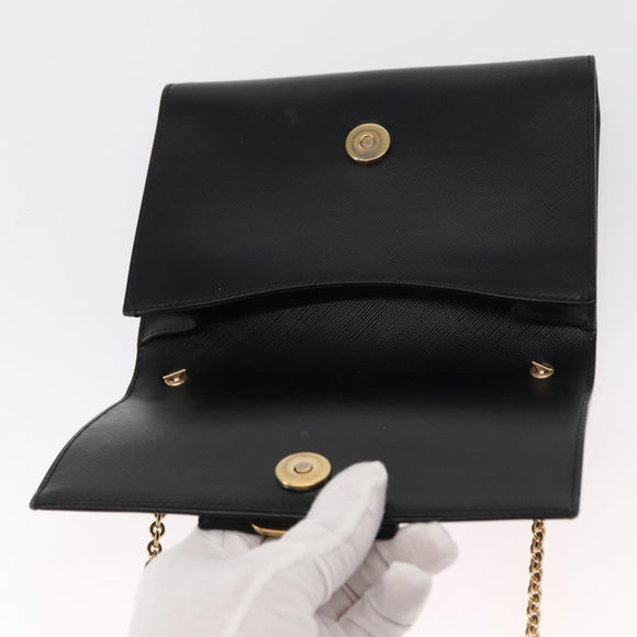 Salvatore Ferragamo Chain Shoulder Bag Leather Black Gold Auth 151702