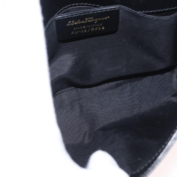 Salvatore Ferragamo Chain Shoulder Bag Leather Black Gold Auth 151702