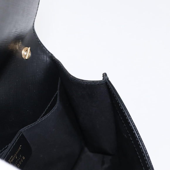 Salvatore Ferragamo Chain Shoulder Bag Leather Black Gold Auth 151702