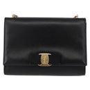 Salvatore Ferragamo Chain Shoulder Bag Leather Black Gold Auth 151702-13