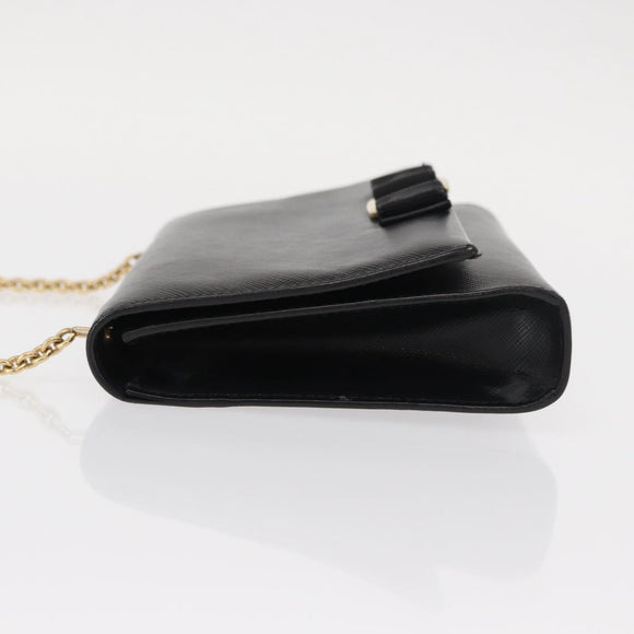 Salvatore Ferragamo Chain Shoulder Bag Leather Black Gold Auth 151702