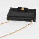 Salvatore Ferragamo Chain Shoulder Bag Leather Black Gold Auth 151702-6