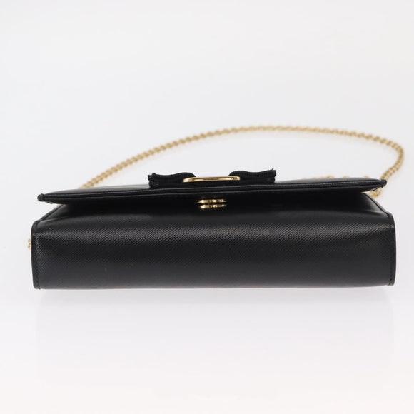 Salvatore Ferragamo Chain Shoulder Bag Leather Black Gold Auth 151702