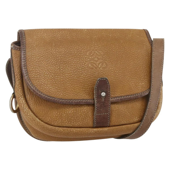 LOEWE Anagram Shoulder Bag Leather Beige Gold Auth 151706