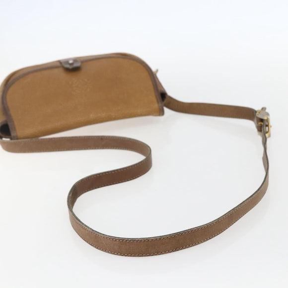 LOEWE Anagram Shoulder Bag Leather Beige Gold Auth 151706
