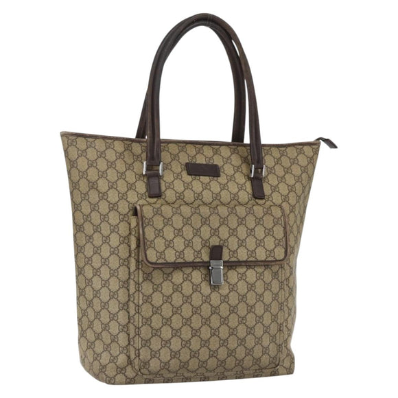GUCCI GG Supreme Tote Bag PVC Beige Silver 108832 Auth 151708