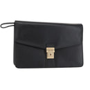 Salvatore Ferragamo Clutch Bag Leather Black Gold Auth 151716-1