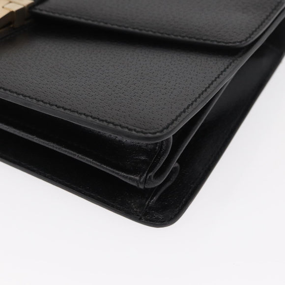 Salvatore Ferragamo Clutch Bag Leather Black Gold Auth 151716