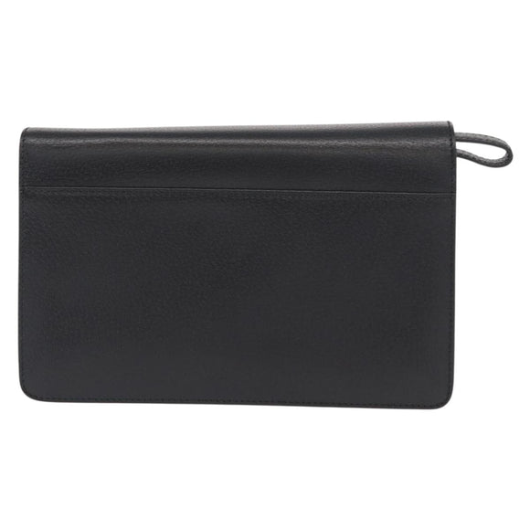 Salvatore Ferragamo Clutch Bag Leather Black Gold Auth 151716