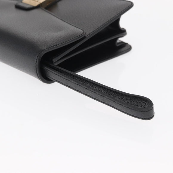 Salvatore Ferragamo Clutch Bag Leather Black Gold Auth 151716