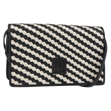 FENDI Shoulder Bag Leather Black White Auth 151723