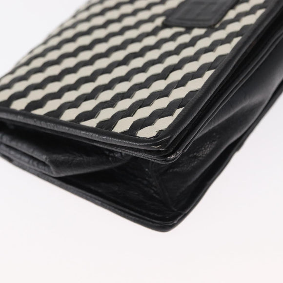 FENDI Shoulder Bag Leather Black White Auth 151723