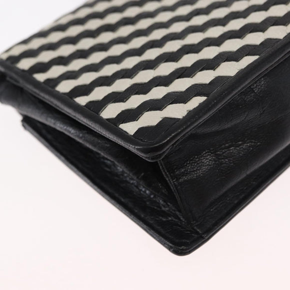 FENDI Shoulder Bag Leather Black White Auth 151723