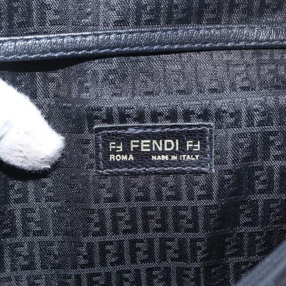 FENDI Shoulder Bag Leather Black White Auth 151723