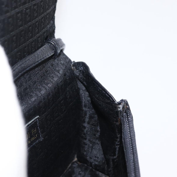 FENDI Shoulder Bag Leather Black White Auth 151723