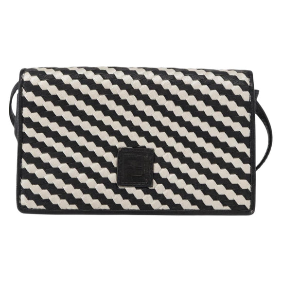 FENDI Shoulder Bag Leather Black White Auth 151723