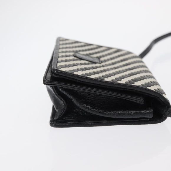 FENDI Shoulder Bag Leather Black White Auth 151723