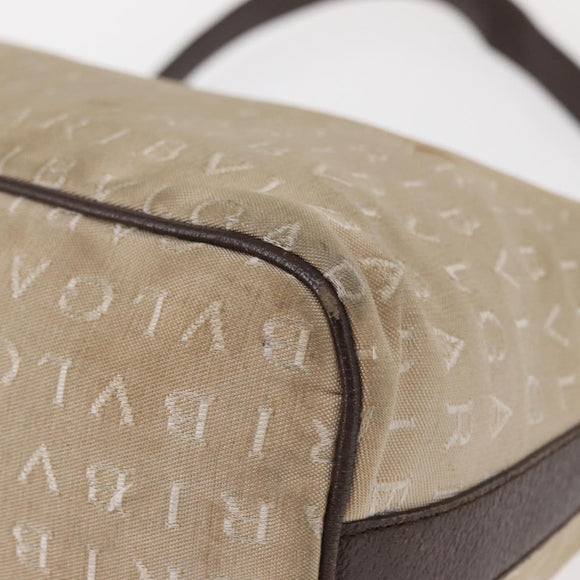 BVLGARI Shoulder Bag Canvas Beige Silver Auth 151725