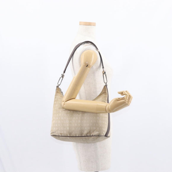 BVLGARI Shoulder Bag Canvas Beige Silver Auth 151725
