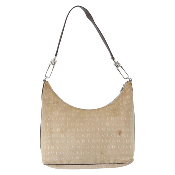 BVLGARI Shoulder Bag Canvas Beige Silver Auth 151725