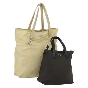 PRADA Tote Bag Nylon 2 Set Khaki Beige Auth 151727