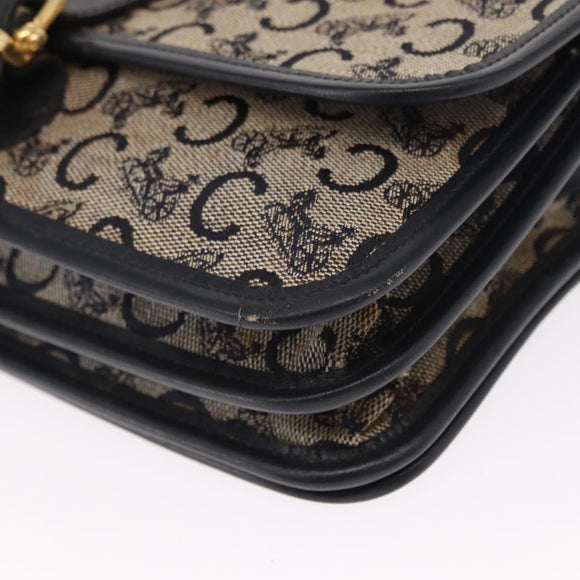 CELINE C Sulky Shoulder Bag Canvas Navy Gold Auth 151728