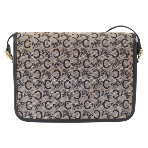 CELINE C Sulky Shoulder Bag Canvas Navy Gold Auth 151728
