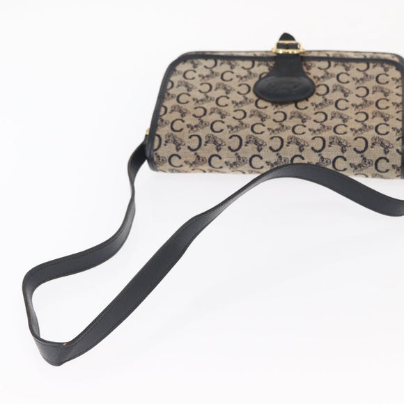 CELINE C Sulky Shoulder Bag Canvas Navy Gold Auth 151728