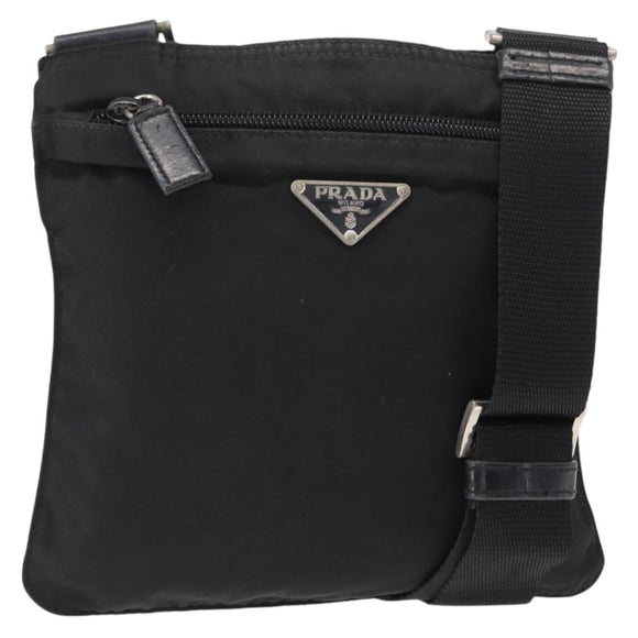 PRADA Shoulder Bag Nylon Black Silver Auth 151729