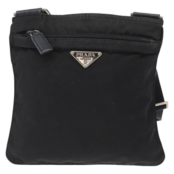 PRADA Shoulder Bag Nylon Black Silver Auth 151729
