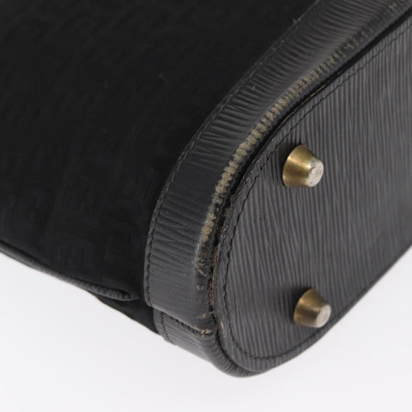 FENDI Zucchino Canvas Shoulder Bag Black Gold Auth 151737