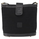 FENDI Zucchino Canvas Shoulder Bag Black Gold Auth 151737-13