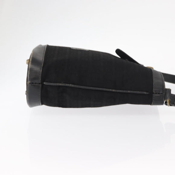 FENDI Zucchino Canvas Shoulder Bag Black Gold Auth 151737