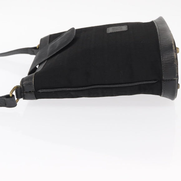 FENDI Zucchino Canvas Shoulder Bag Black Gold Auth 151737