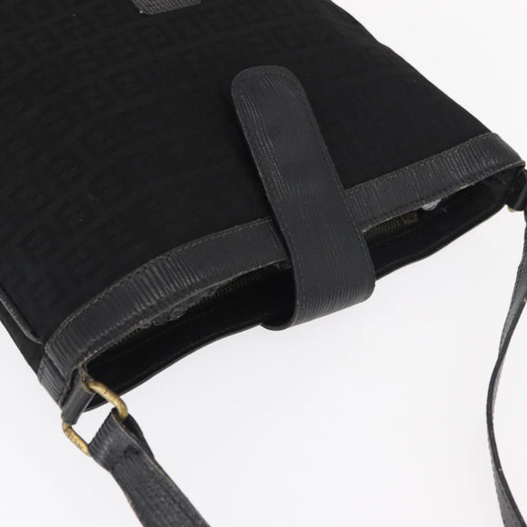 FENDI Zucchino Canvas Shoulder Bag Black Gold Auth 151737