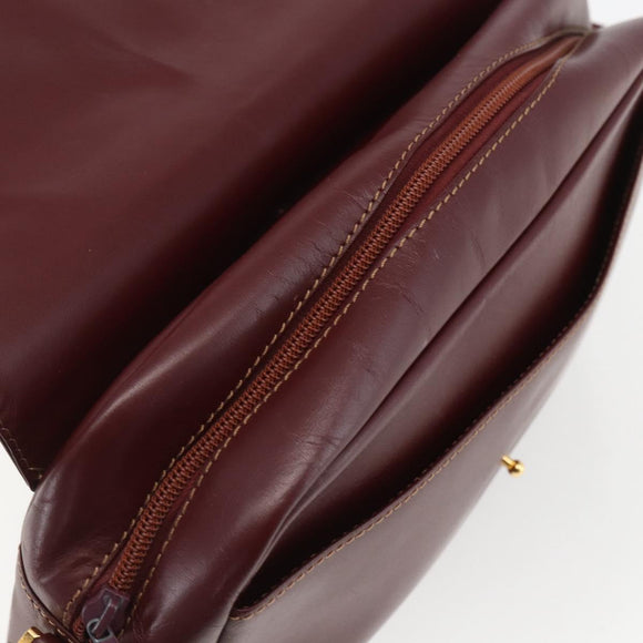 CARTIER Must Line Shoulder Bag Leather Bordeaux Gold Auth 151746