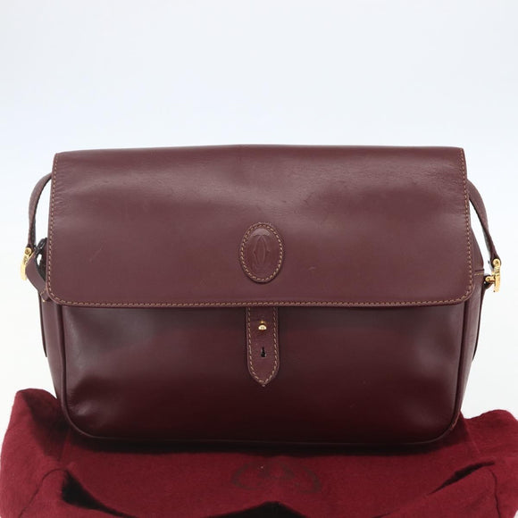 CARTIER Must Line Shoulder Bag Leather Bordeaux Gold Auth 151746