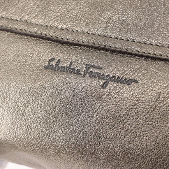 Salvatore Ferragamo Shoulder Bag Leather Silver Auth 151748